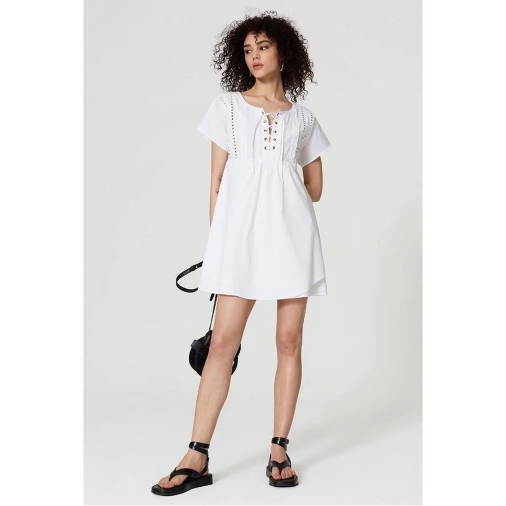 Marissa Webb | Lace Up Short Sleeve Mini Dress White Women’s Size 4